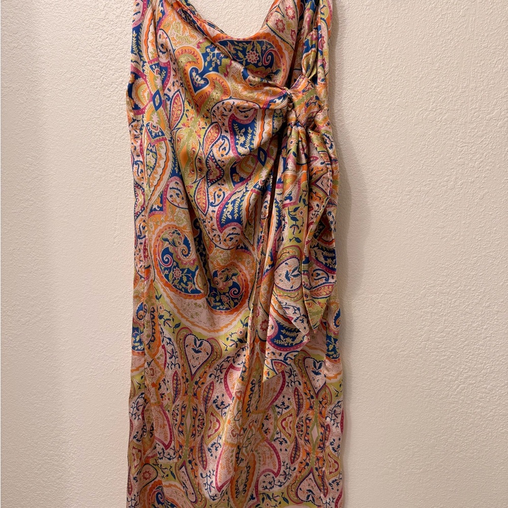 Paisley Satin Slip Skirt in Multicolor Small